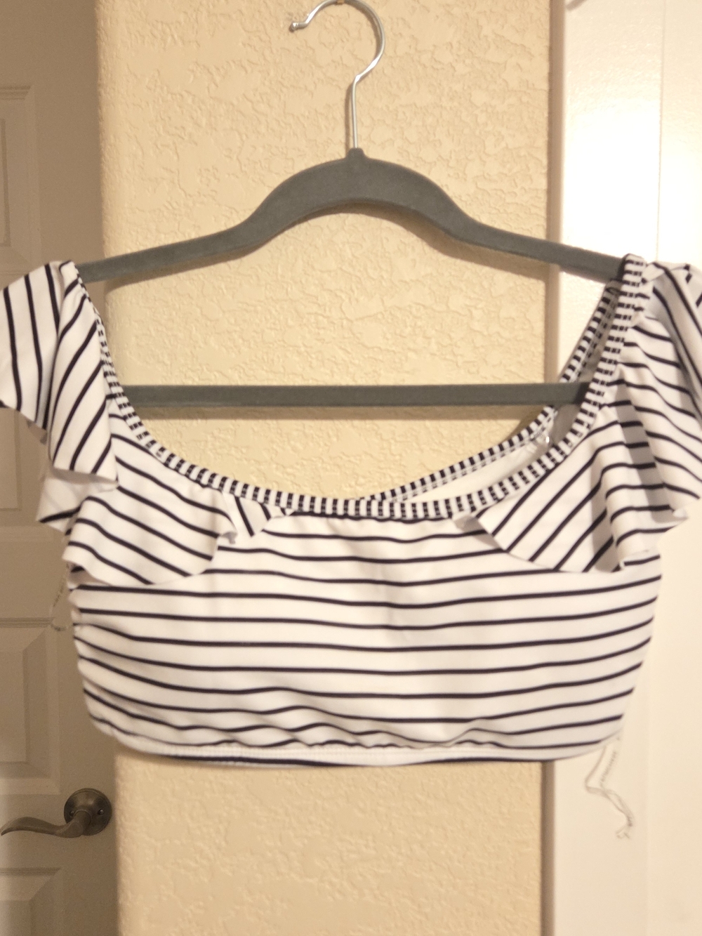 Vince Camuto White & Black Striped Off-Shoulder Bikini Top